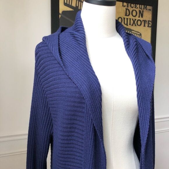 Honey Punch Long Blue Hooded Cardigan S M - Picture 2 of 7